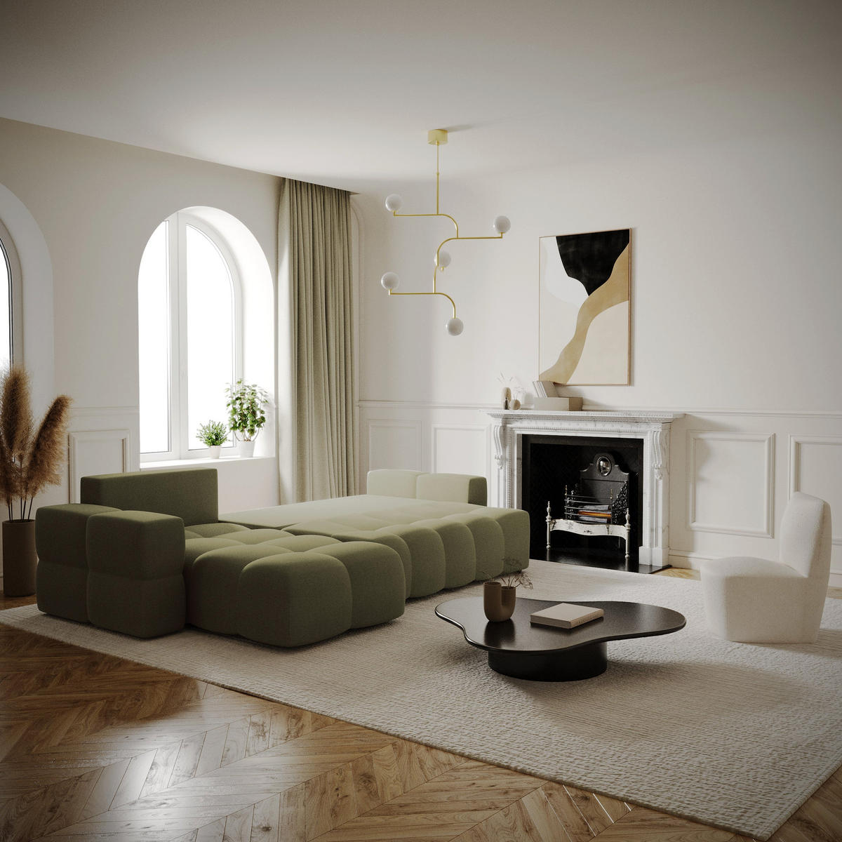 ECKSOFA LINKS Rastergewebe Olivgrün 286cm - Olivgrün, Textil (169/286cm) - Sia Home