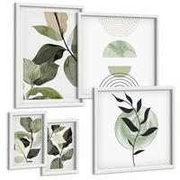 BILDER SET 5er Set - 50x50 cm & 20x30 cm & 40x60 cm Weißer Rahmen - Abstrakte Darstellung gemalter Blätter - Weiß, Kunststoff (40/60cm) - TULUP