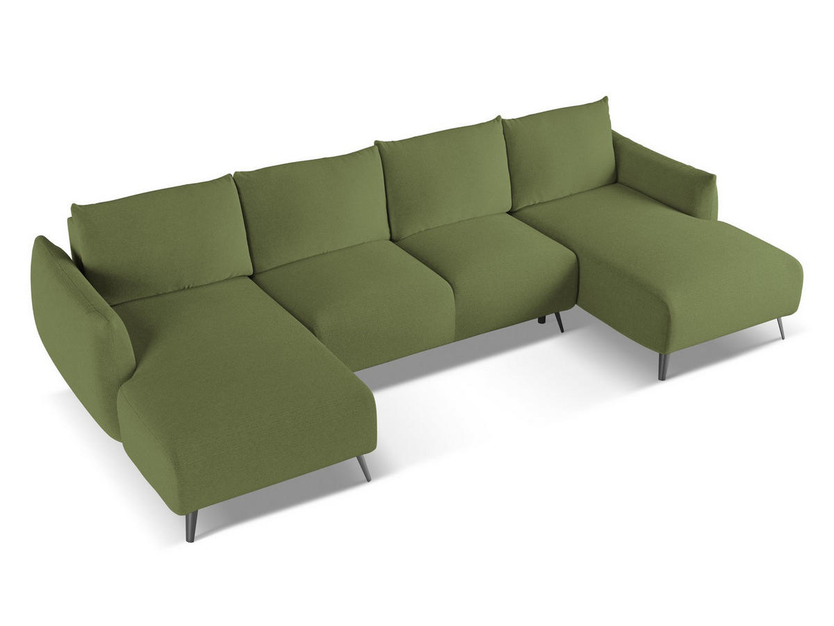 WOHNLANDSCHAFT Chenille Stoff Grün - Dunkelgrün/Schwarz, Textil/Metall (317/86/162cm) - Makamii