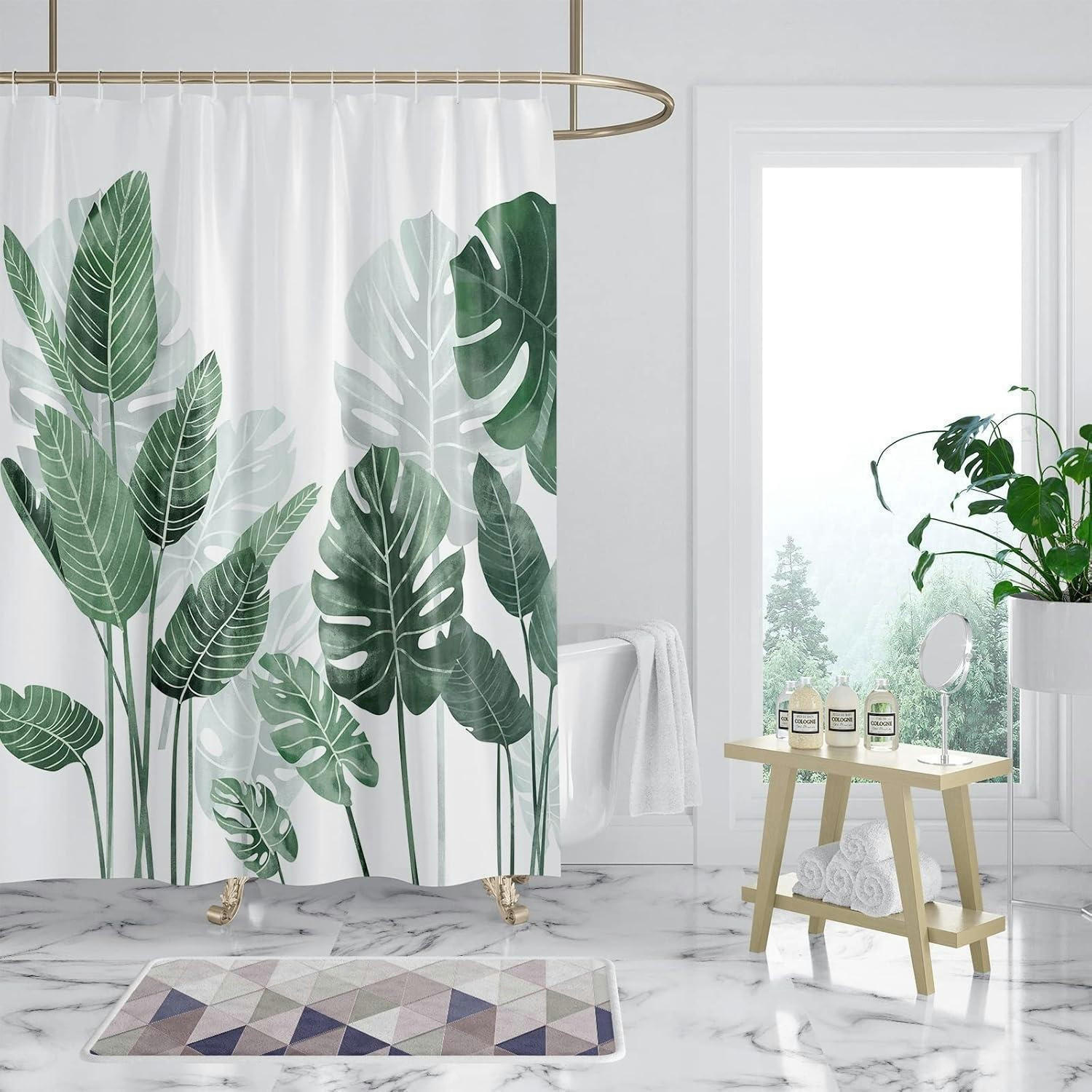 DUSCHVORHANG mit Pflanzenmuster 180 x 200 cm - Grün, Textil (180/200cm)
