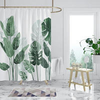 DUSCHVORHANG mit Pflanzenmuster 180 x 200 cm - Grün, Textil (180/200cm)