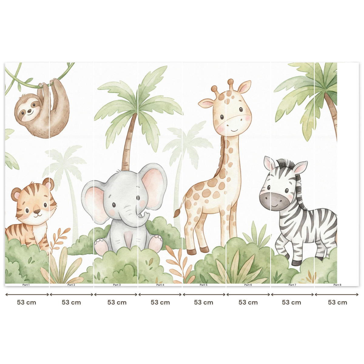 KINDERTAPETE - Tiere - Dschungel - Pastell - 400x280 cm - Weiß, Papier (400/280cm) - OnlyWow