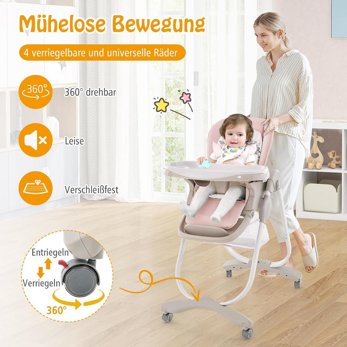 KINDERHOCHSTUHL Höhenverstellbar rosa - Pink, Kunststoff (102/92/55cm) - COSTWAY