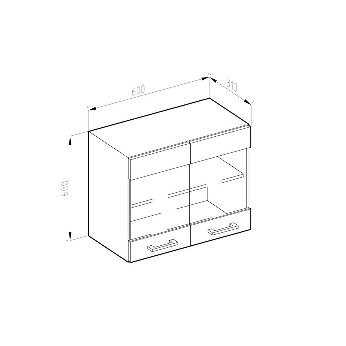 KÜCHENGLASSCHRANK R-Line Goldkraft Eiche 60 cm J-Shape - Honigeiche/Anthrazit, Holzwerkstoff (60/60/31cm) - Vicco