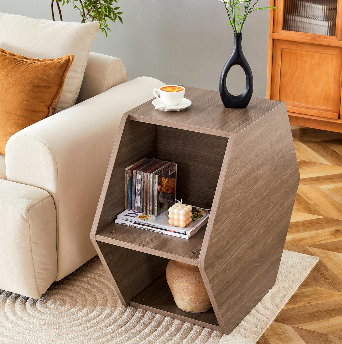 COUCHTISCH 79/69,4/40 cm Tiefes Pfirsichfarben mit Zylindrischen Beinen aus MDF - Braun, Holzwerkstoff (79/69.4/48cm) - OKWISH