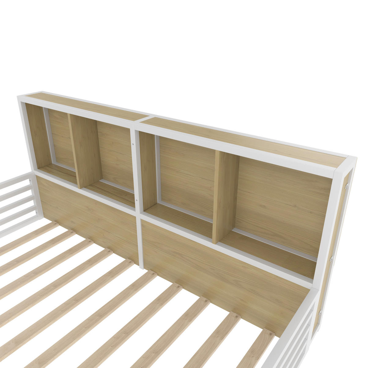 KINDERBETT Tagesbett 140/200 cm aus Metall und MDF mit Stauraumfächern und LED-Beleuchtung Weiß - Weiß, Holzwerkstoff (140/200cm) - Modenvie