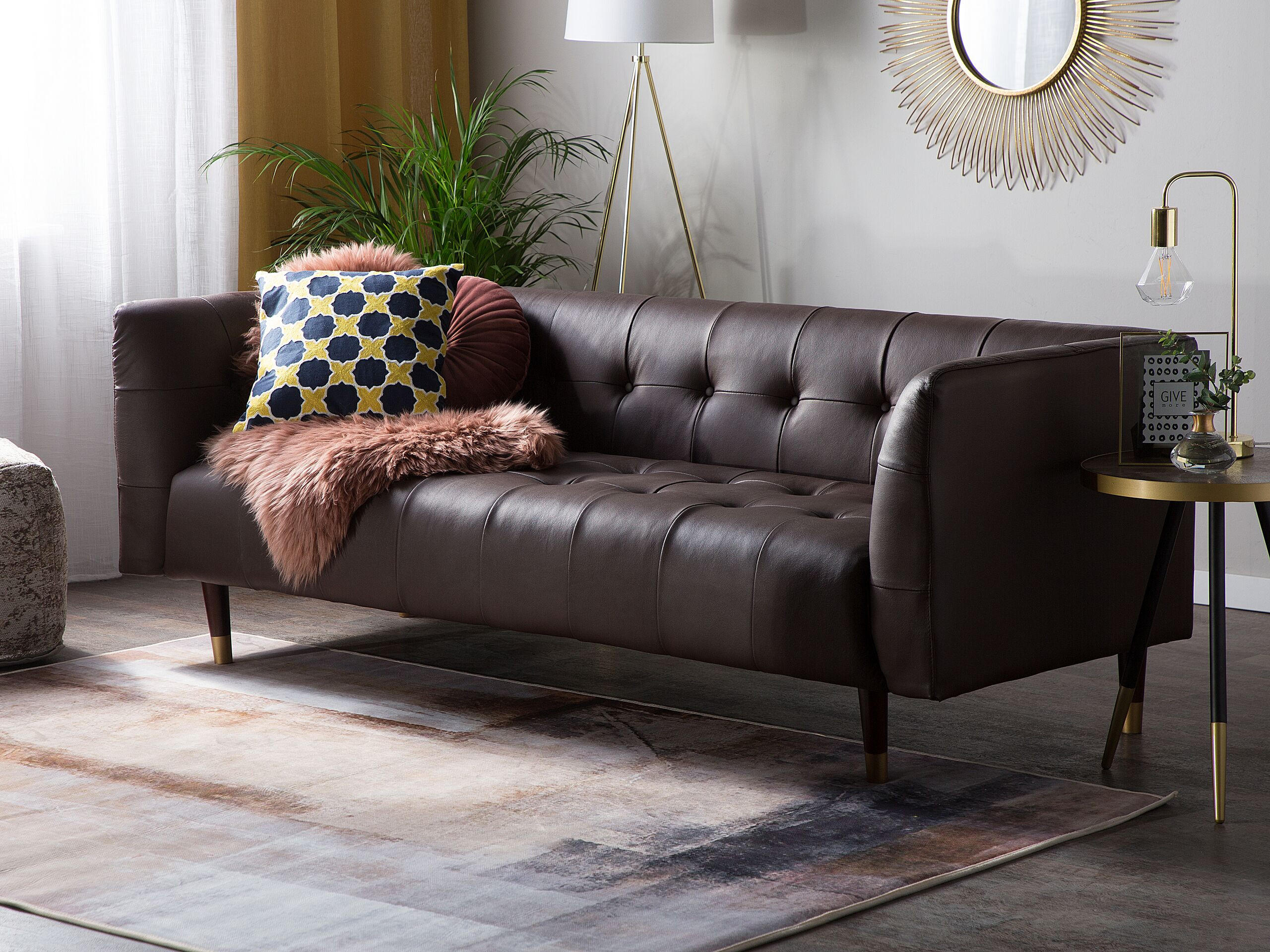 3-SITZER-SOFA Echtleder Braun Byske - Dunkelbraun, Leder/Fell (200/73/78cm) - Beliani