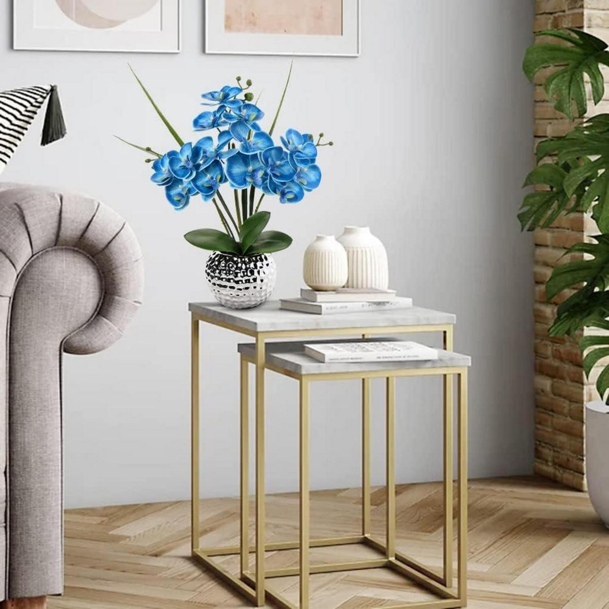 KUNSTBLUME Orchidee Phalaenopsis Blau 49 cm - Blau, Keramik (17.5cm)