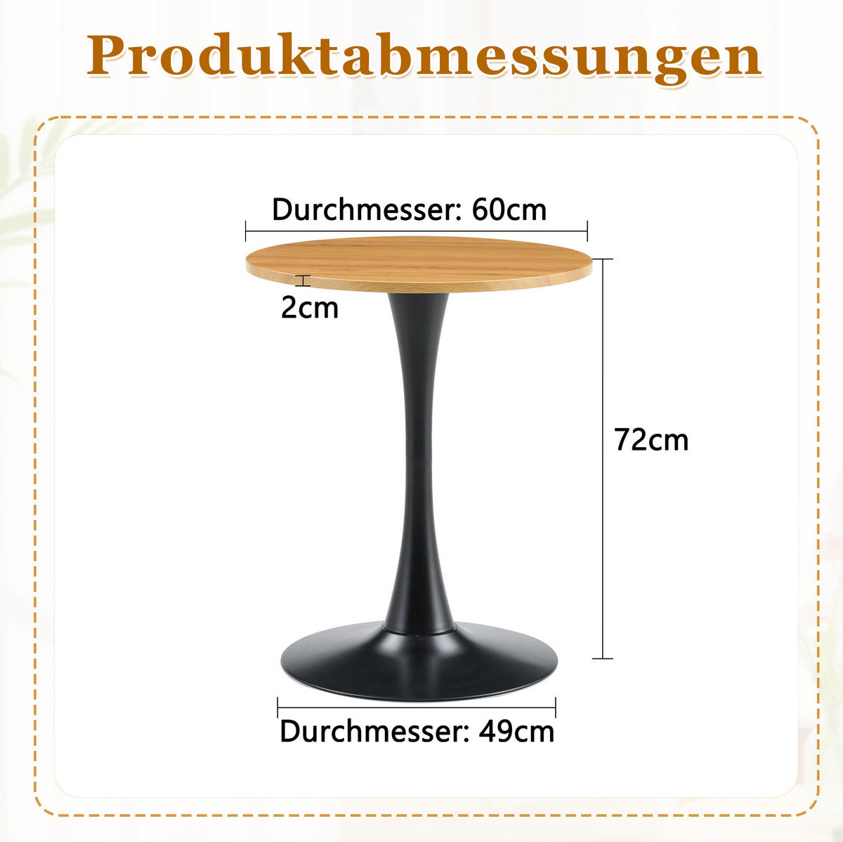 BEISTELLTISCH aus MDF und Metall 60x60x72 cm Holzfarben/Schwarz mit runder Tischplatte und stabilem Standfuß - Naturfarben, Holzwerkstoff (60/60/72cm) - Modfu