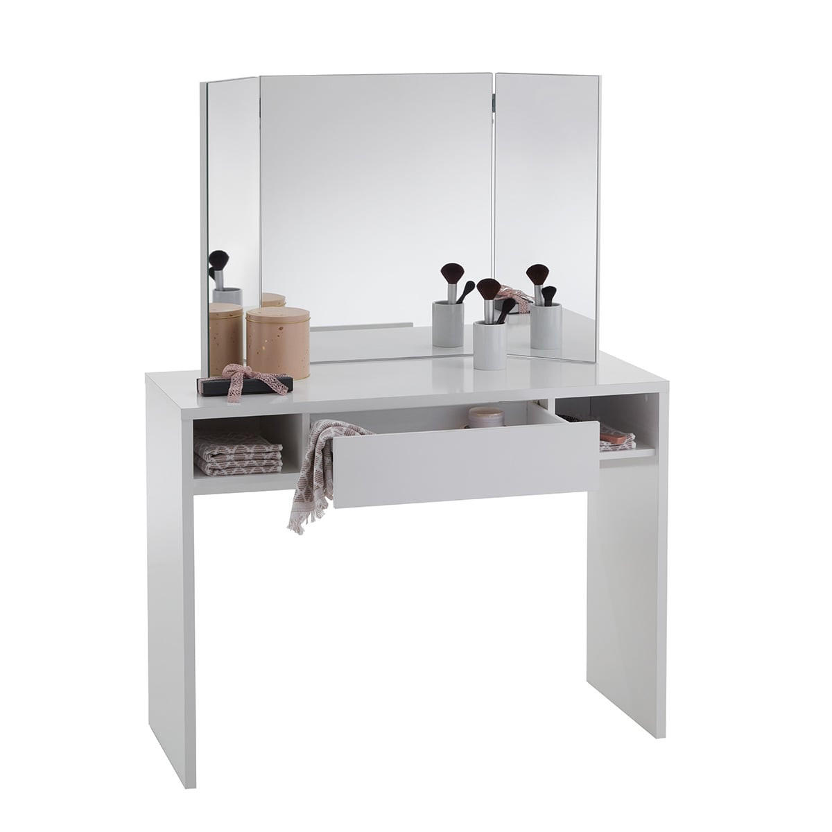 FRISIERTISCH mit 1 Schublade, 2 Nischen und Spiegel - Schminki - Weiß, Holzwerkstoff (41.4/135.7/57.1cm) - Calicosy