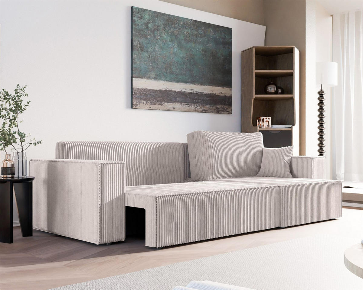ECKSOFA Adara Max Mit Schlaffunktion - Weiß, Holzwerkstoff/Textil (145/276cm) - Fun Möbel