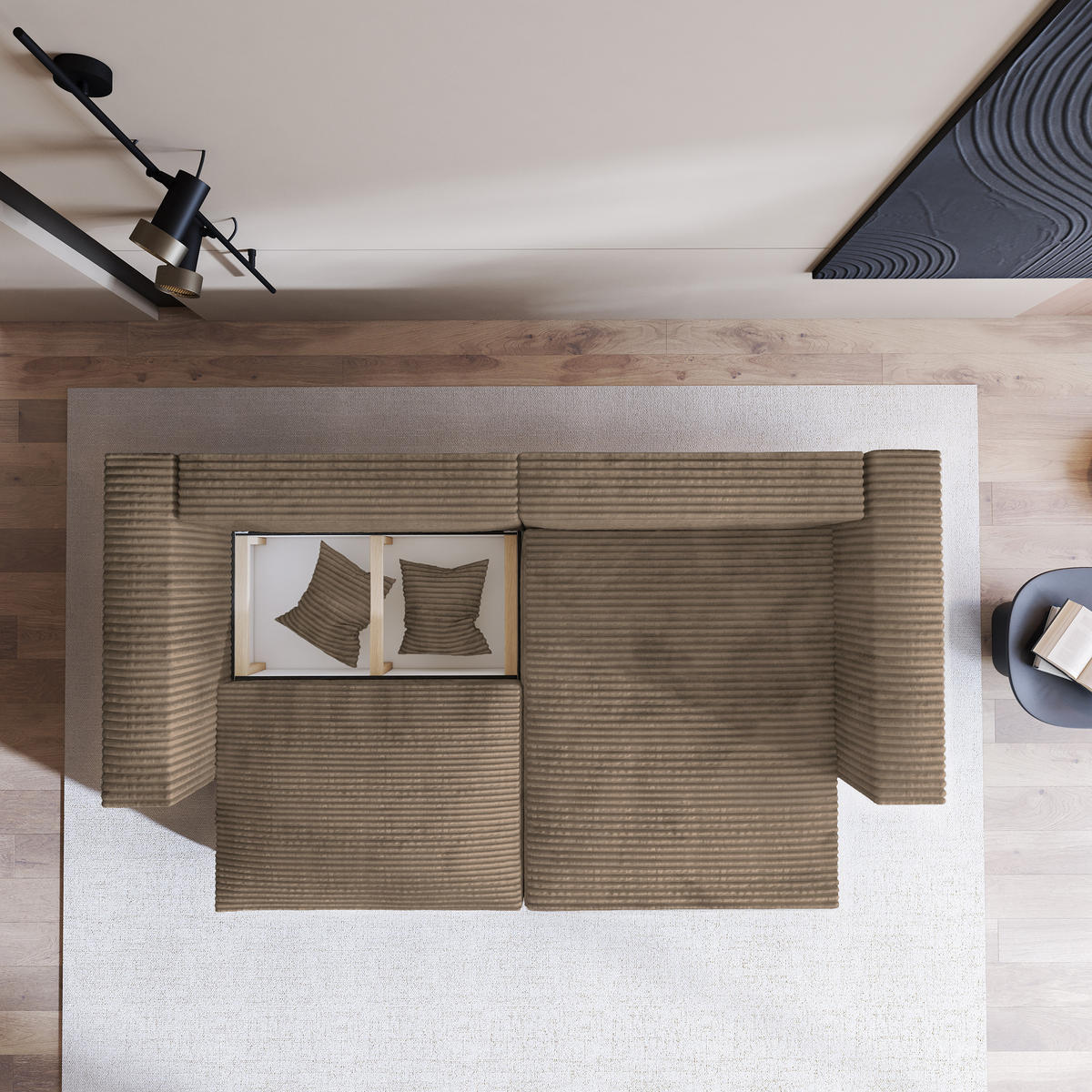 ECKSOFA NERIO Beige Kordstoff mit Schlaffunktion - Beige, Holz (245/148cm) - MASSENO