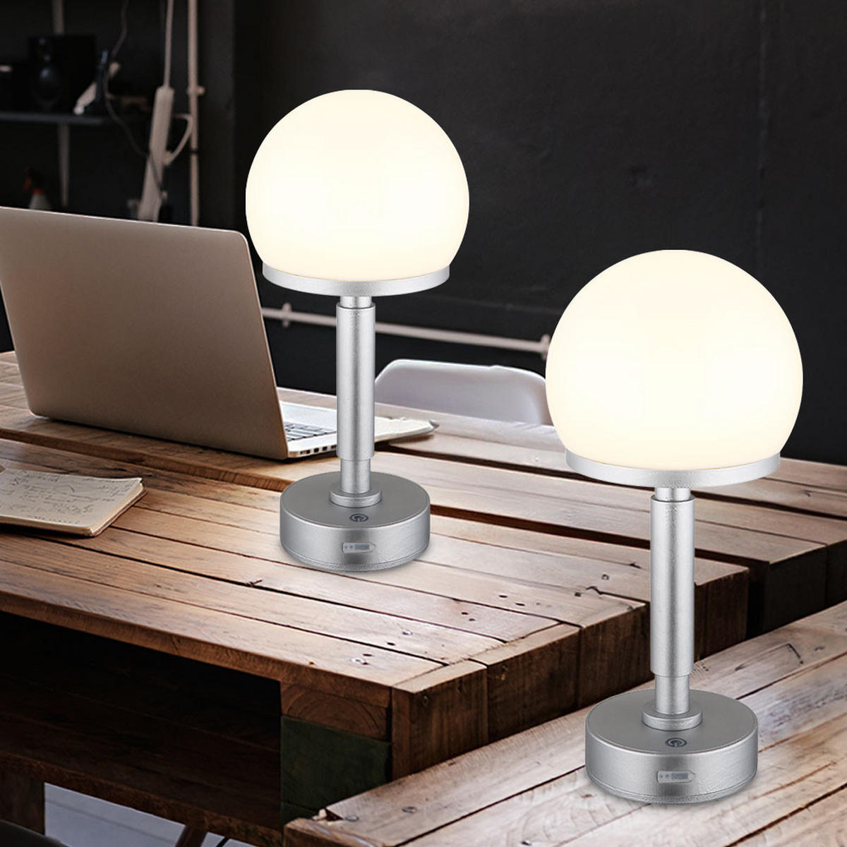 LED TISCHLEUCHTE Haku Silber Opal - Silberfarben, Kunststoff (14/14/29.5cm) - Globo Lighting