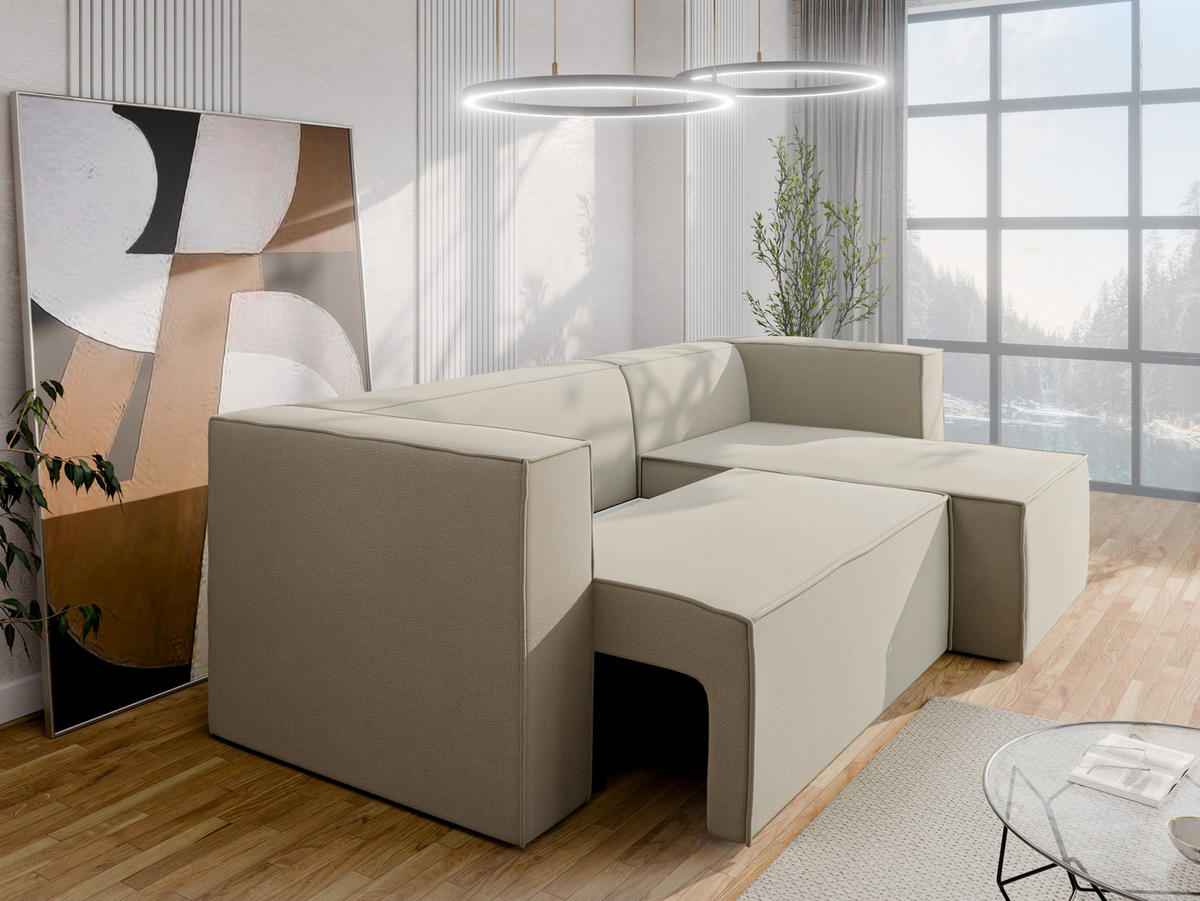 ECKSCHLAFSOFA AURIX Schlafsofa mit Bettkasten, Creme - Creme, Holz (150/244cm) - Panda Möbel