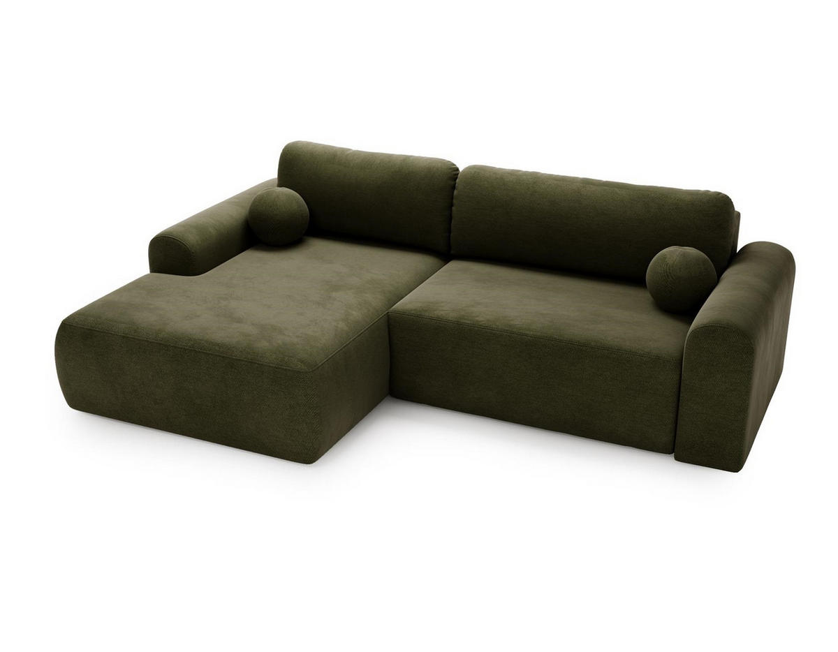 ECKSOFA Aurora Olivgrün, mit Schlaffunktion in Vena Stoff, linke seite - Olivgrün, Holzwerkstoff/Textil (257/177cm) - Bettso