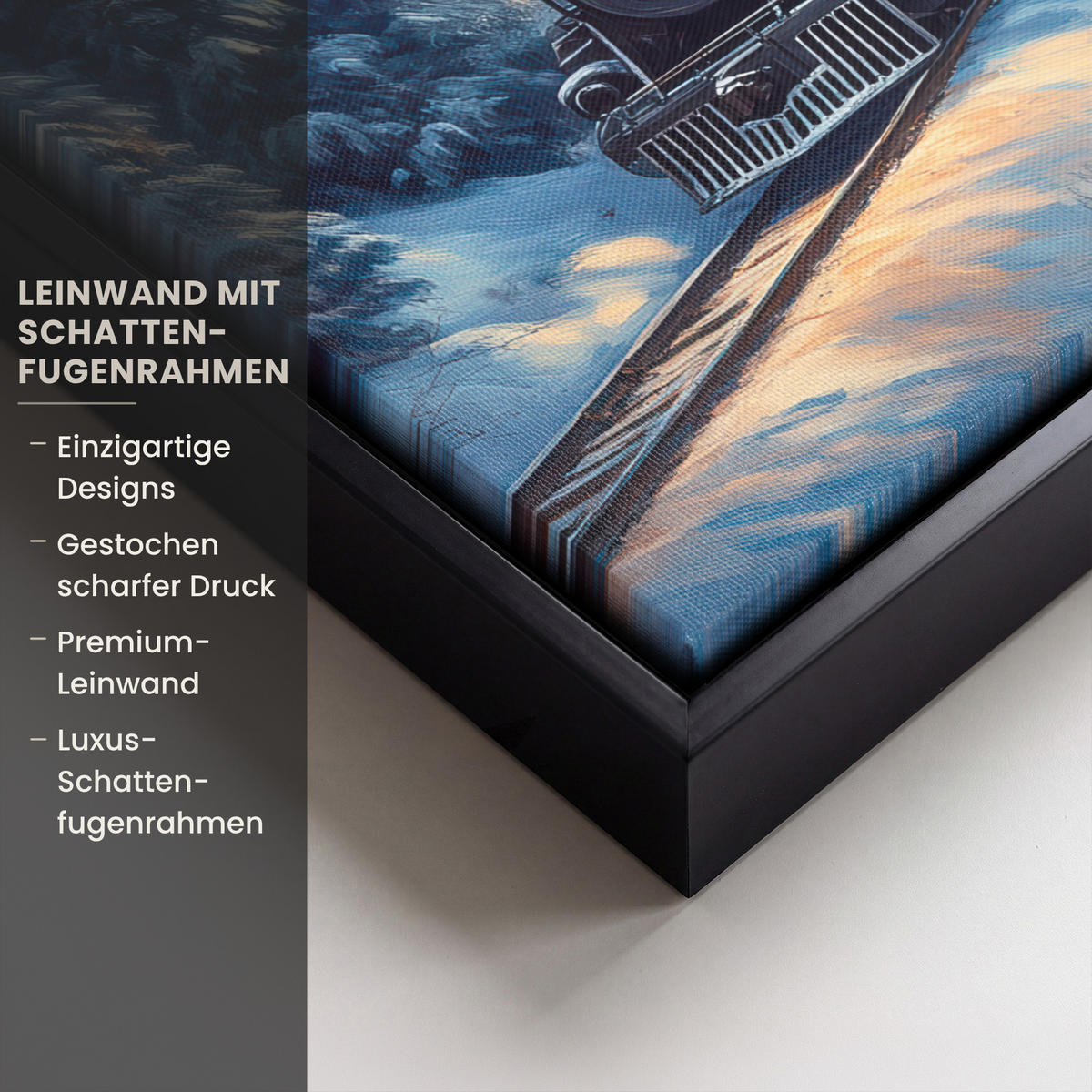 LEINWAND Bilder mit Rahmen - Zug - Weihnachten - Schnee - Weihnachtszug - 40x30 - Anthrazit, Textil (40/30cm) - MuchoWow