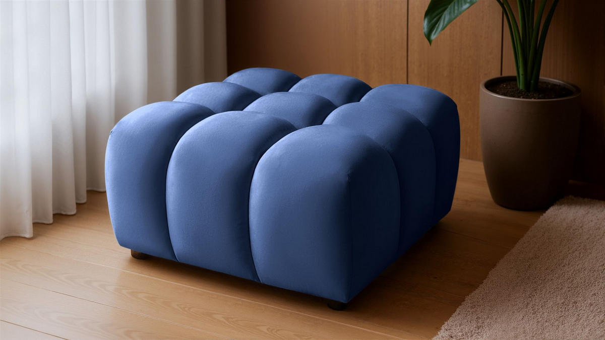 SOFA 3-sitzer Und 1-polsterhocker Flow - Blau, Holzwerkstoff/Textil (288/71/96cm) - Fun Möbel