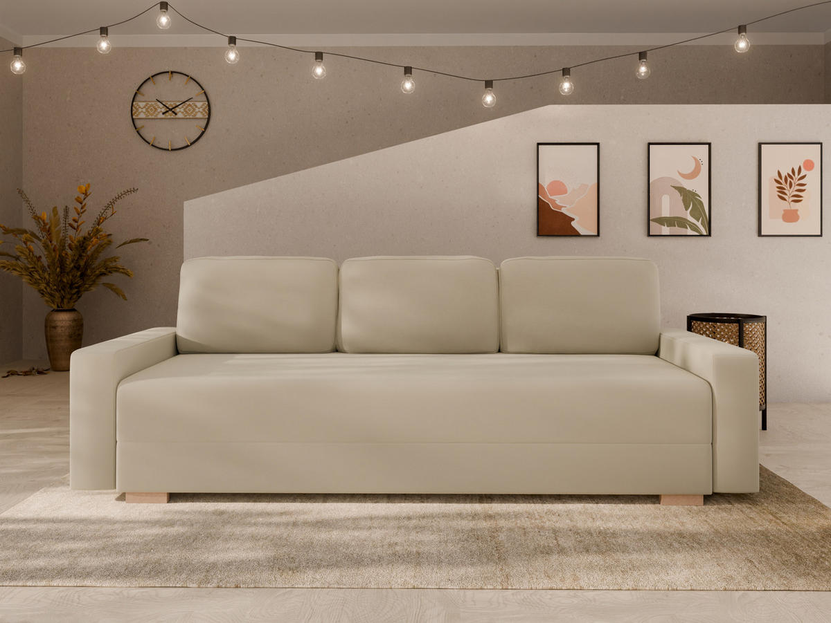 SCHLAFSOFA Celeste – modernes Design trifft auf höchsten Komfort, Beige - Beige, Holz (225/80/94cm) - Panda Möbel