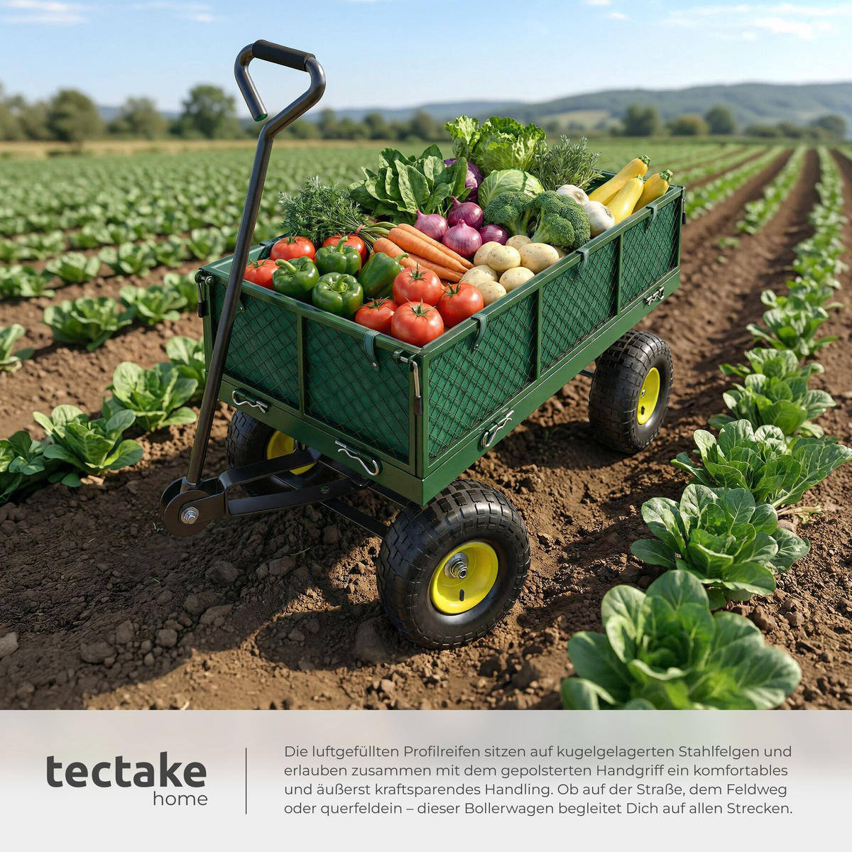 BOLLERWAGEN , Belastbarkeit 350 kg, grün - Grün, Metall (51/56/113cm) - tectake