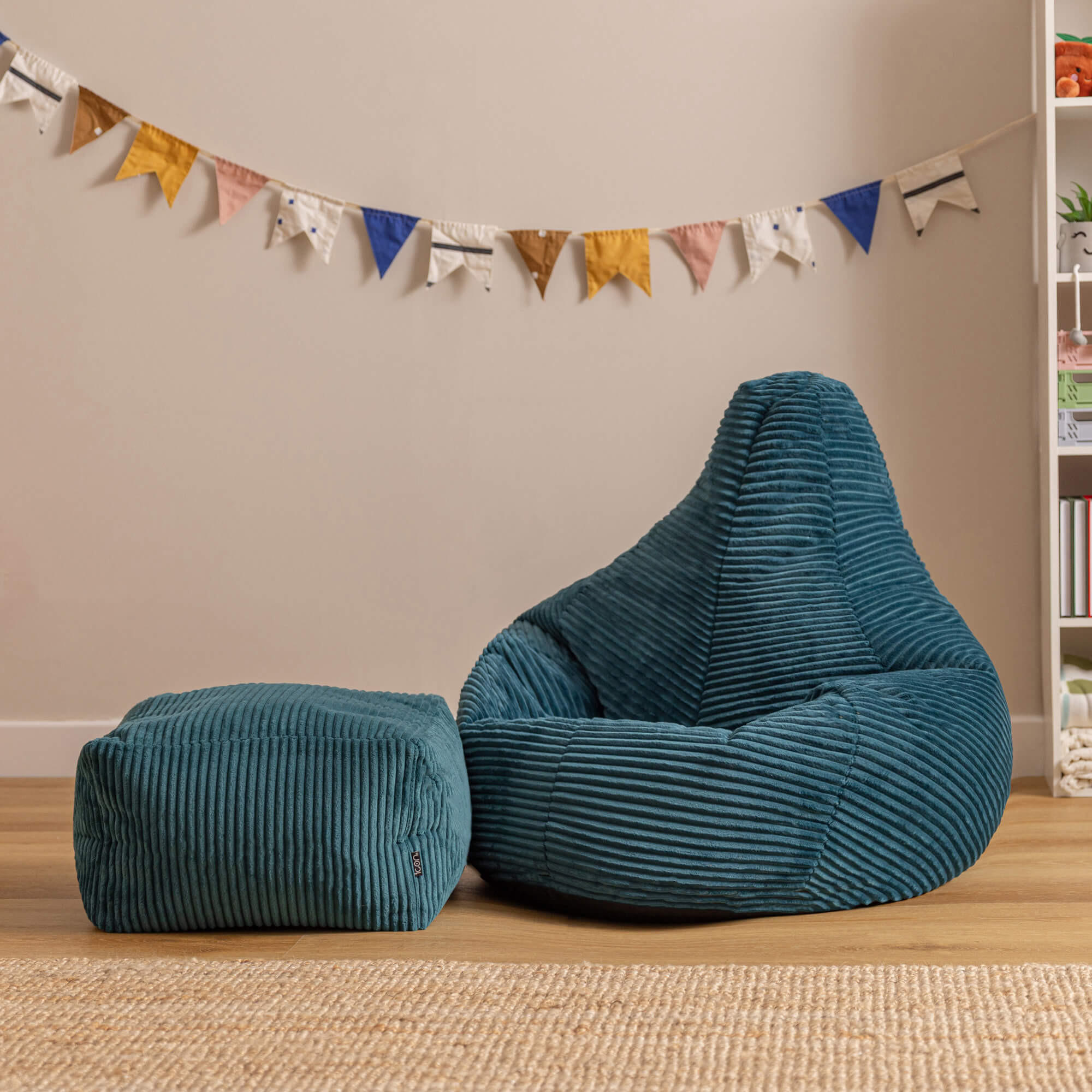 KINDERSITZSACK mit Hocker Dalton Cord - Dunkelgrün, Textil (69/59/65cm) - icon