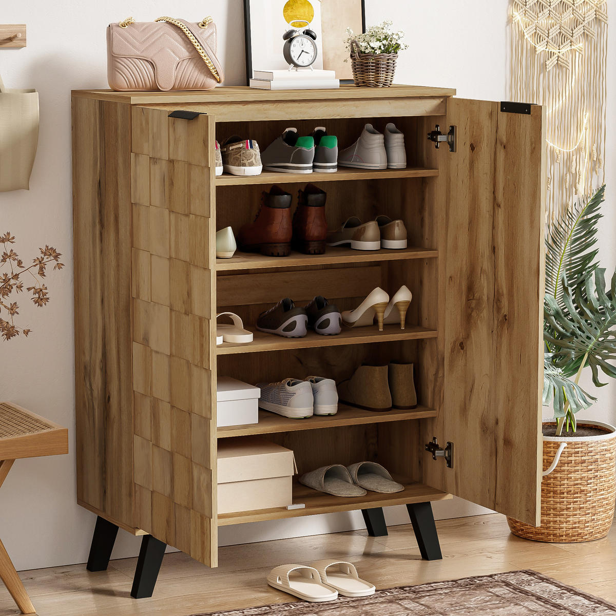 SIDEBOARD Moderner Schuhschrank 80.5x35x109.5 Verstellbare Einlegeböden - Naturfarben, Holzwerkstoff (35/109.5/80.5cm) - FLIEKS