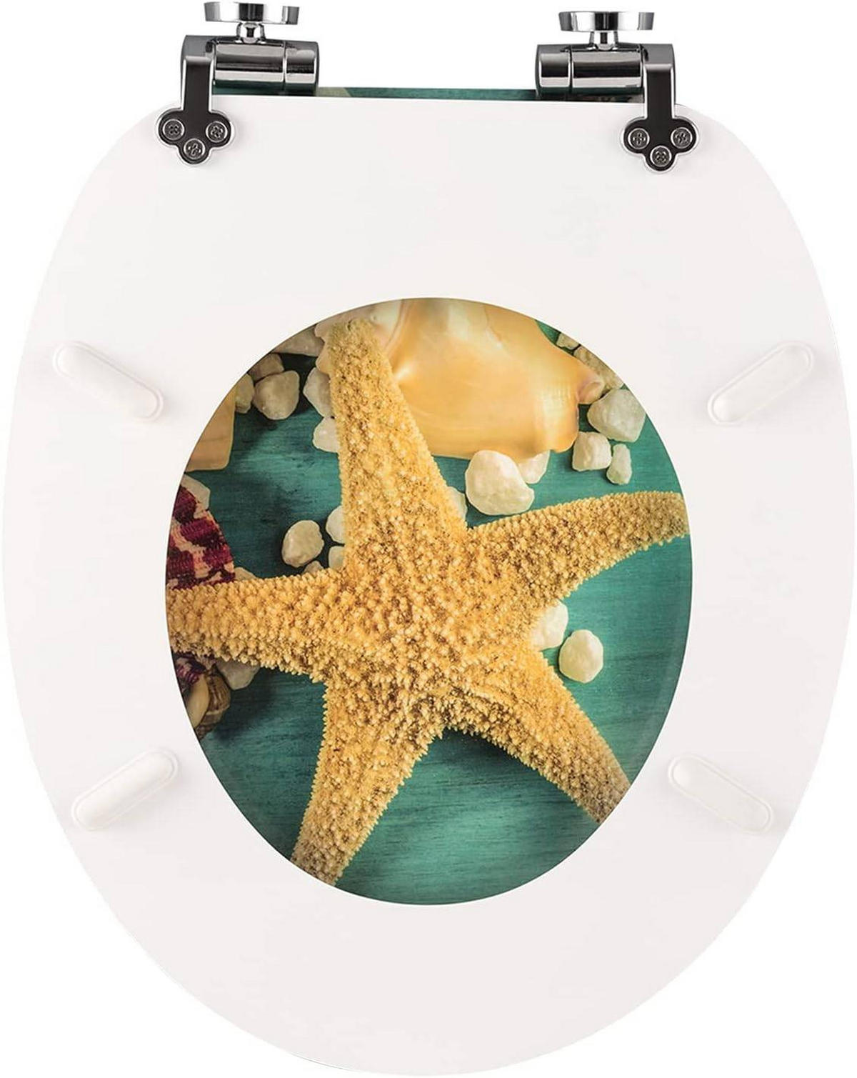 WC SITZ mit Absenkautomatik, MDF Holzkern,Groß Seestern - Gelb/Grün, Holzwerkstoff (37/2.5/43cm) - Woltu