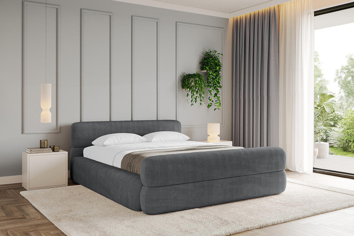 POLSTERBETT mit Bettkasten, Fußteil und Lattenrost, Boxbett mit Matratze H3/H4 - ENORA-Z-V1 180x200 Dunkelgrau - Anthrazit, Holzwerkstoff/Textil (180/200cm) - ALTDECOR