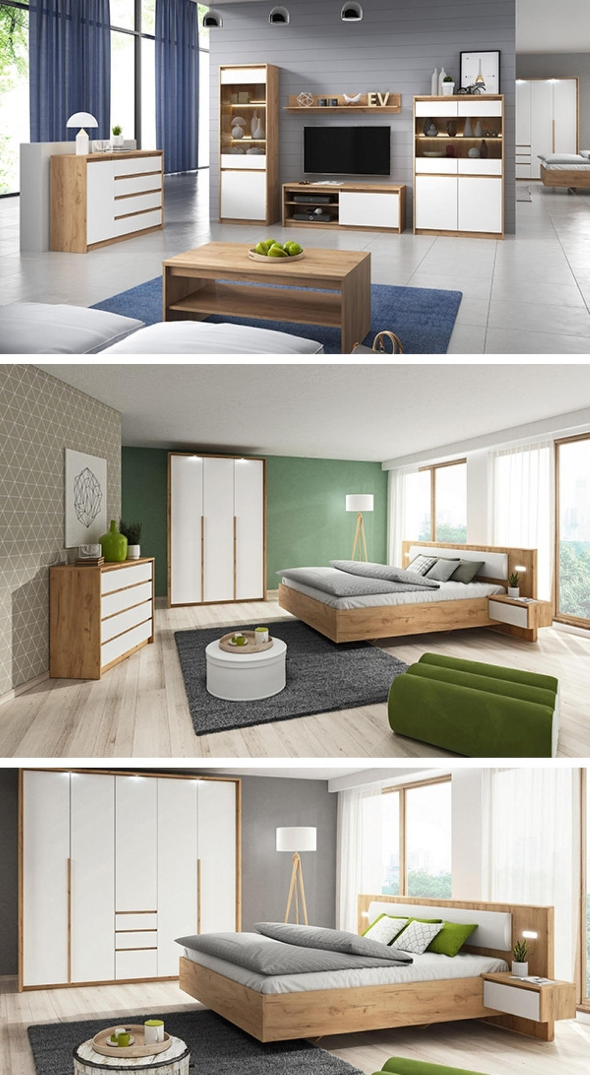 BETT Xelo G wildeiche gold / weiß 256 cm / 208 cm / 92 cm - Braun, Holz/Holzwerkstoff (160/200cm) - Feldmann-Wohnen