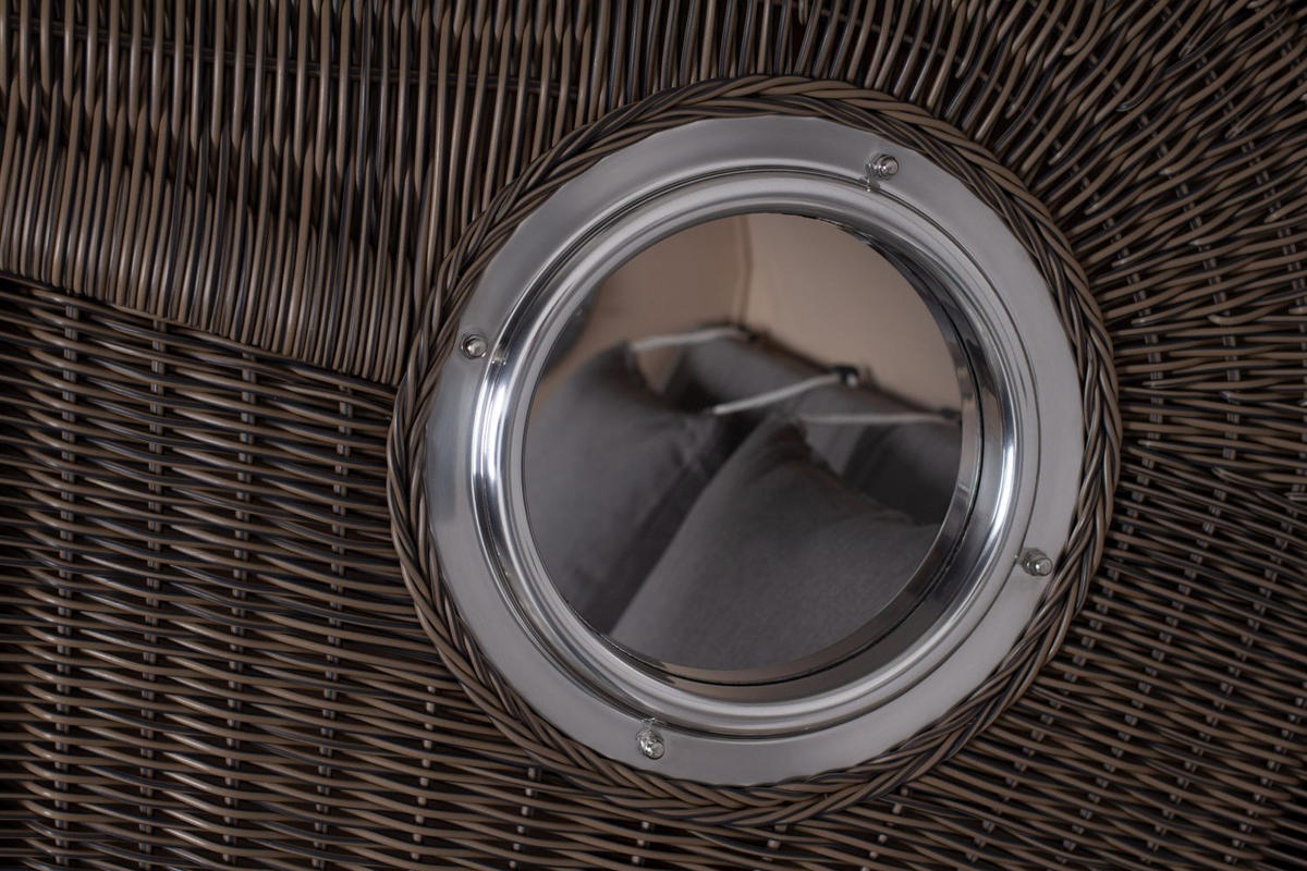 STRANDKORB Komplettset: Ammersee Mahagoni Bullauge - PE grau - Modell 551 - Grau, Holz/Kunststoff (125/165/80cm) - bene living