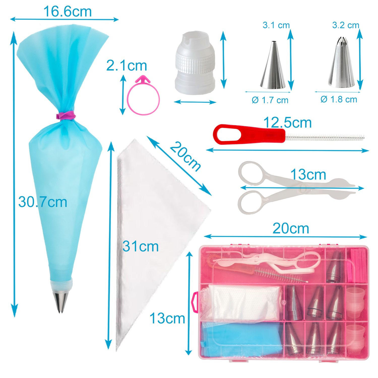 SPRITZTÜLLEN-SET mit Aufbewahrungsbox (52-tlg.) - Multicolor, Metall (14/3.5/19.5cm) - Intirilife