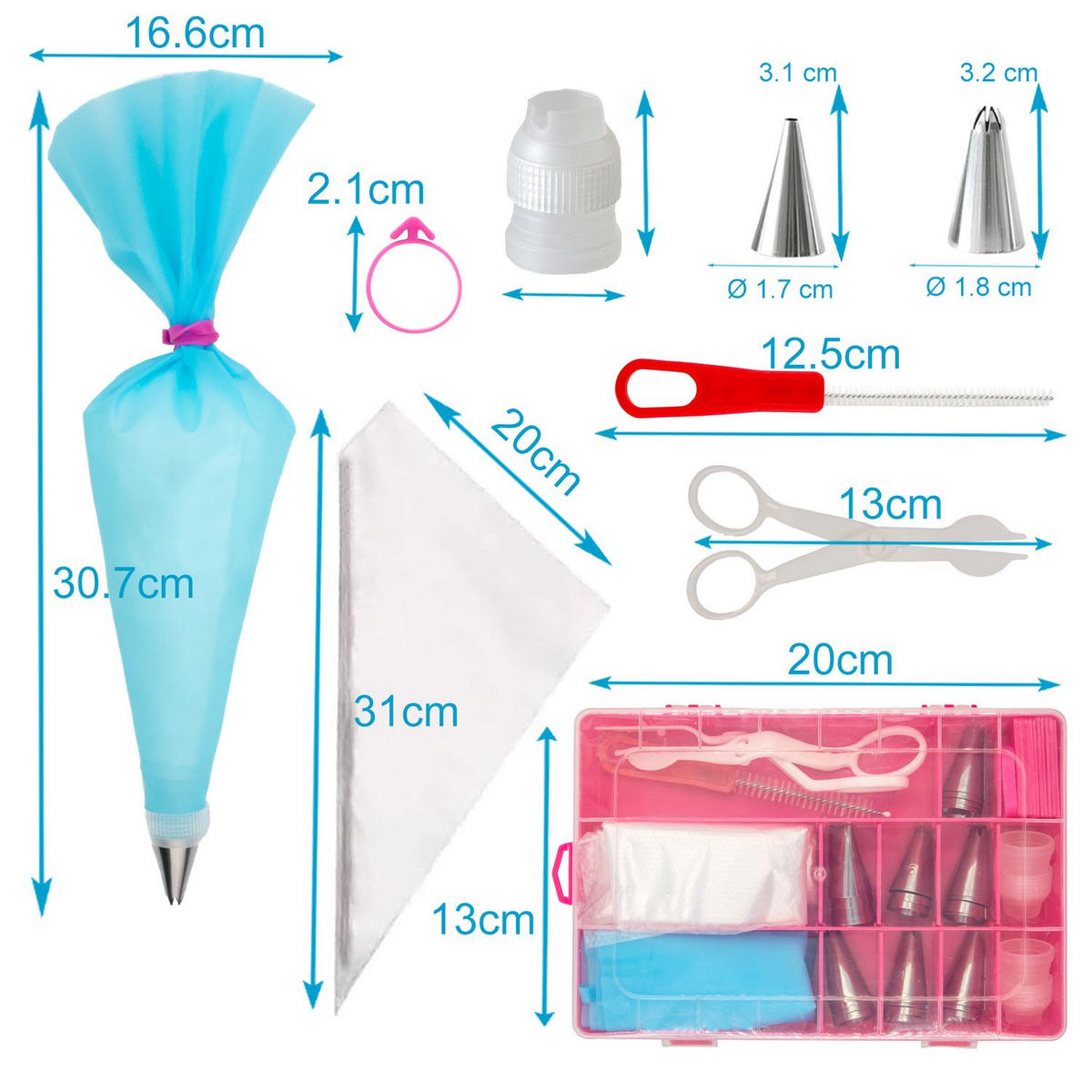 SPRITZTÜLLEN-SET mit Aufbewahrungsbox (52-tlg.) - Multicolor, Metall (14/3.5/19.5cm) - Intirilife