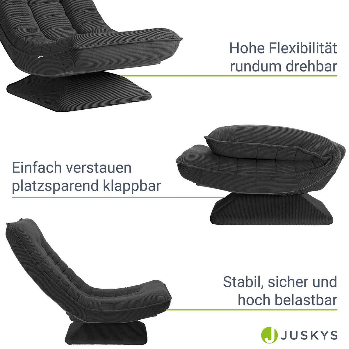 RELAXSESSEL Korsika Cord dunkelgrau - Grau, Textil (58/85/100cm) - Juskys