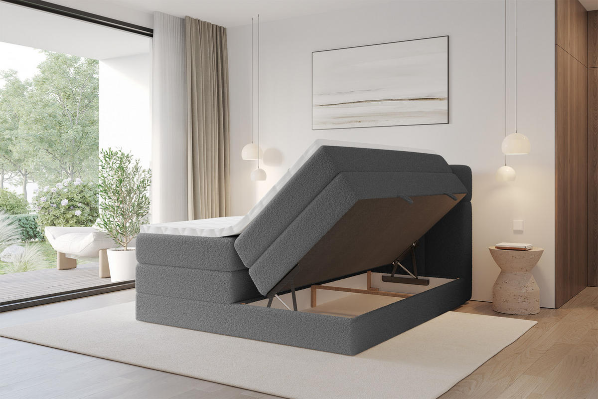 BOXBETT mit Matratze H3/H4 - FAMA KING - 180x200 cm Grau Quelle - Schieferfarben, Holzwerkstoff (180/200cm) - ALTDECOR