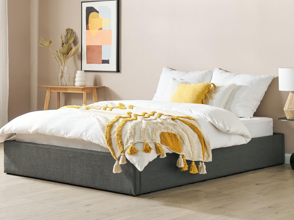 KÁRPITOZOTT ÁGY 160/200cm Sötétszürke Dinan - sötétszürke, textil (160/200cm) - Beliani