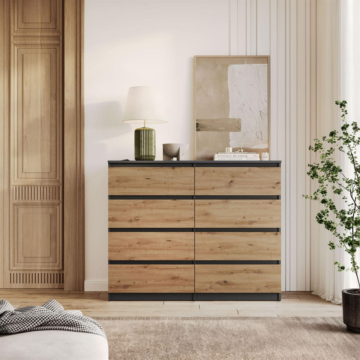 SIDEBOARD HANA M8 mit Schubladen Artisan Eiche / Anthrazit - Eiche Artisan, Holzwerkstoff (120/97/40cm) - Lookway