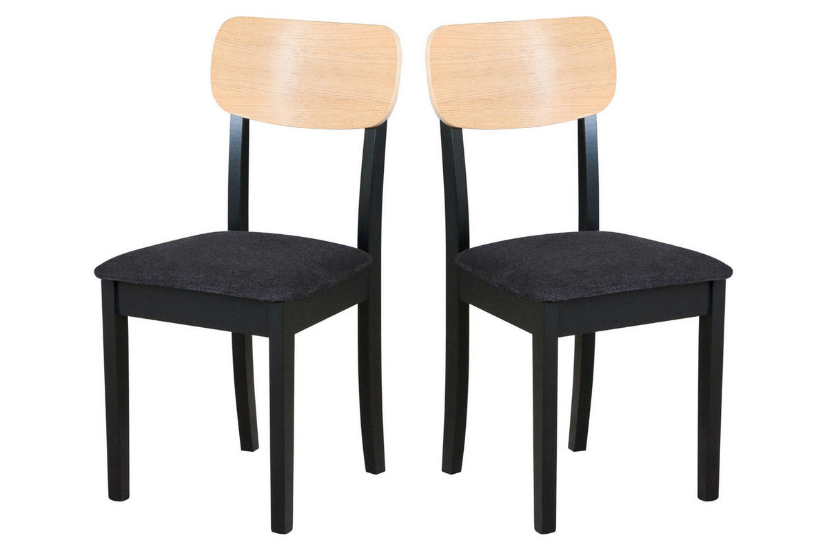 STUHL 2er Set Hugo 4, schwarz - Wildeiche/Schwarz, Holz (43/86/40cm) - Leaf Design