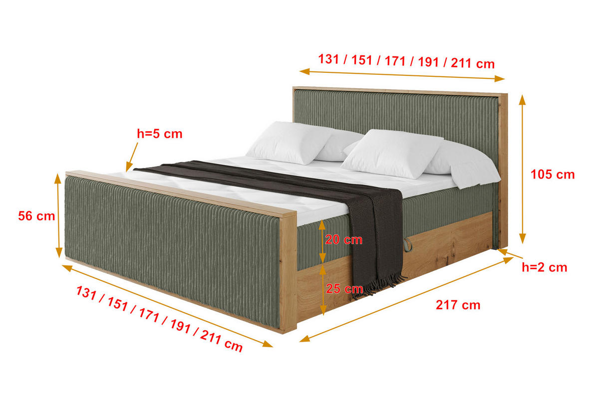 BOXBETT LOLLI9 -Z 160x200 - H3 Olivgrün - Olivgrün, Holzwerkstoff (160/200cm) - ALTDECOR