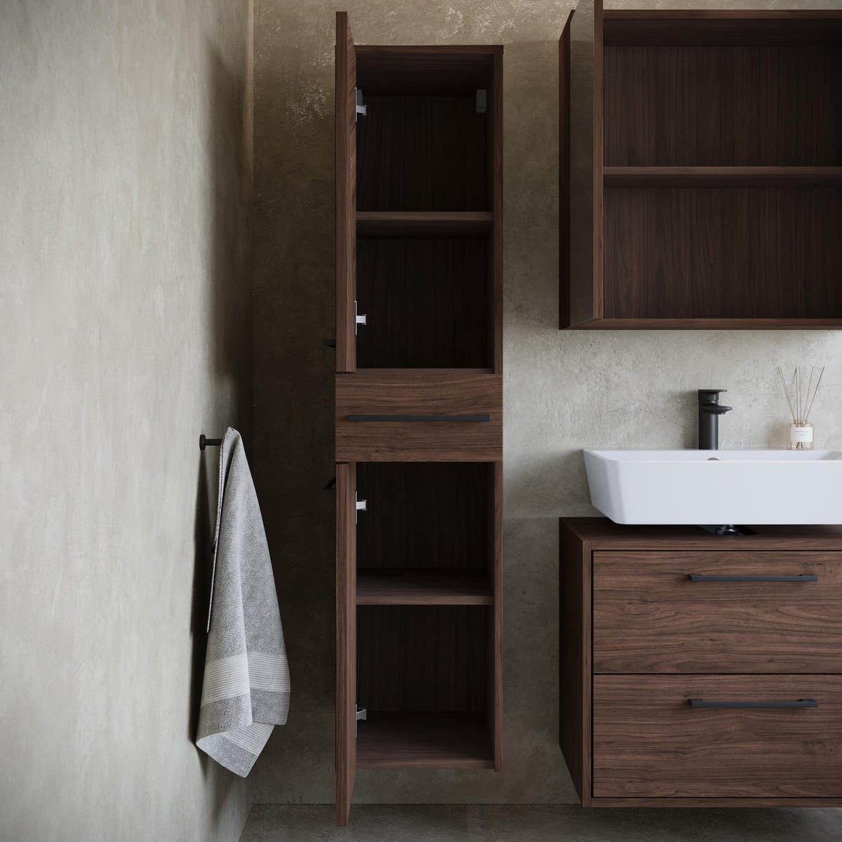 BADMÖBEL-SET Florence 3 Teile Walnuss Braun - 60 x 35 x 51 cm - Eichefarben, Holz (60/47/35cm) - Badplaats