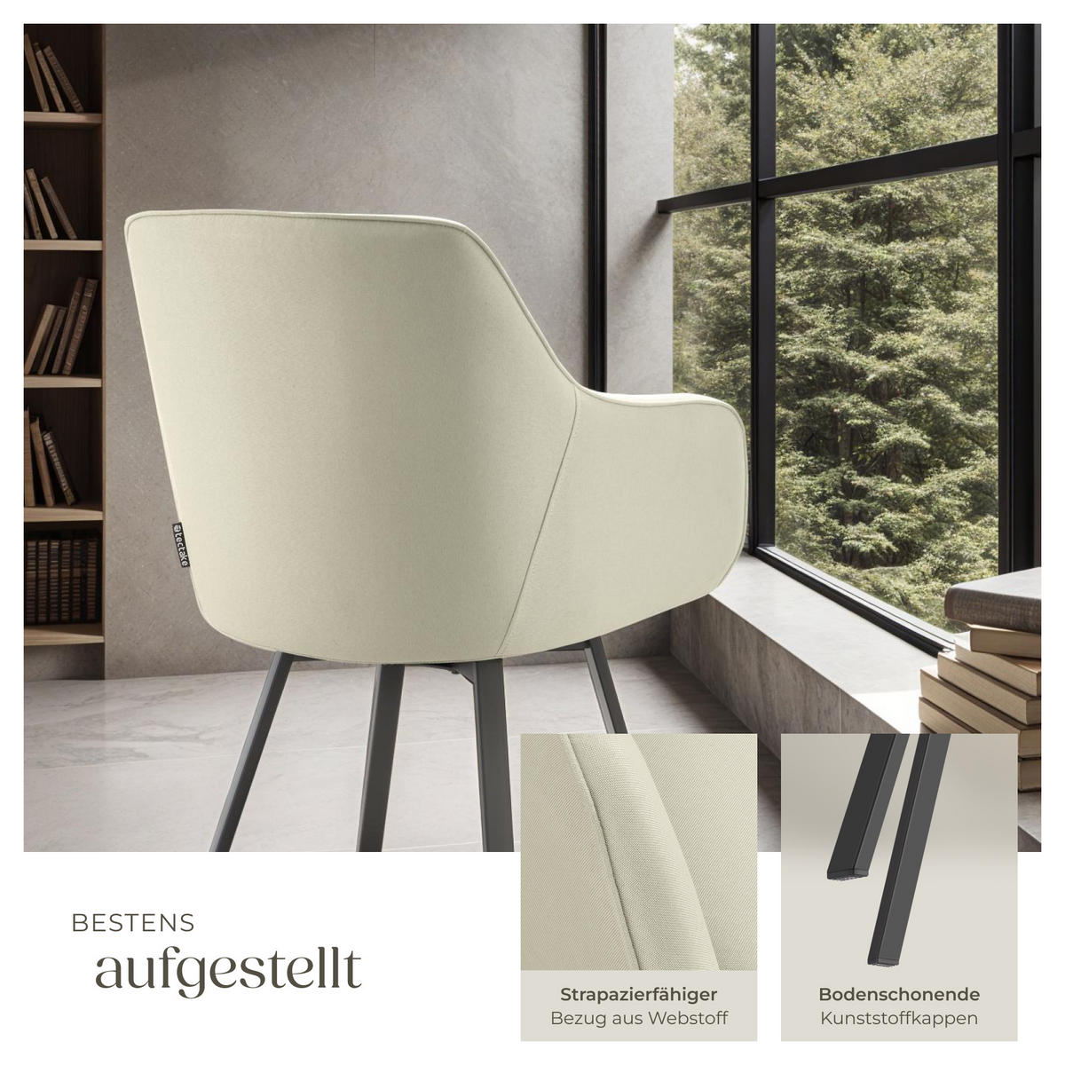 ARMLEHNSTUHL drehbarer 6er Set Alicon 57 x 59 x 88 cm greige - Greige, Textil (57/88/59cm) - tectake
