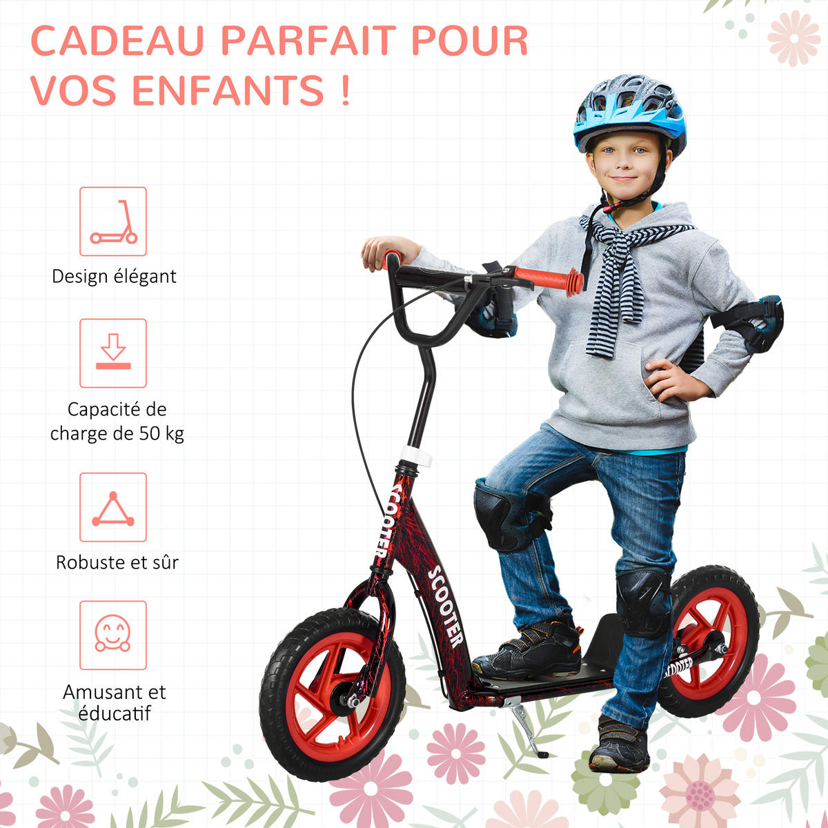 KINDERSCOOTER DE-16946 große Räder 5-fach höhenverstellbar Rot - Rot, Metall (118/52/88cm) - ComfortXL