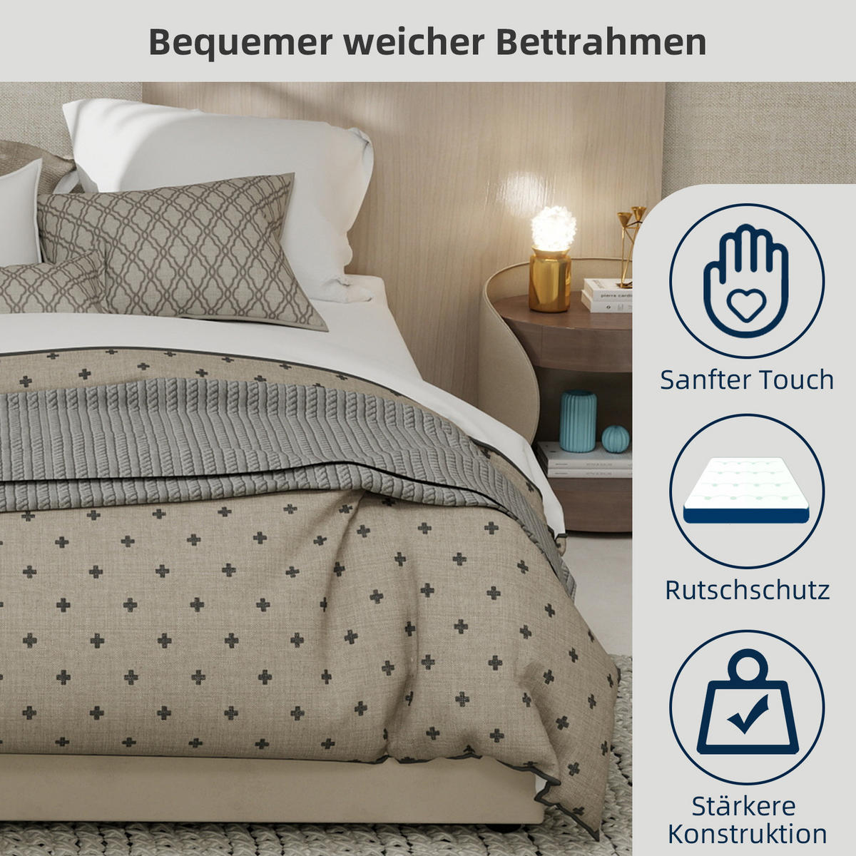 POLSTERBETT 140/200 cm in Beige Stoff - Beige, Holzwerkstoff/Textil (140/200cm) - WISHDOR