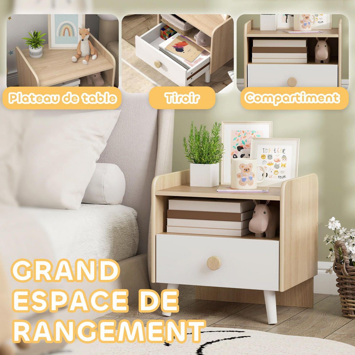 NACHTTISCH DE-18633 mit Schublade, offenem Fach Naturholz - Weiß, Holzwerkstoff (32.5/40/40cm) - ComfortXL