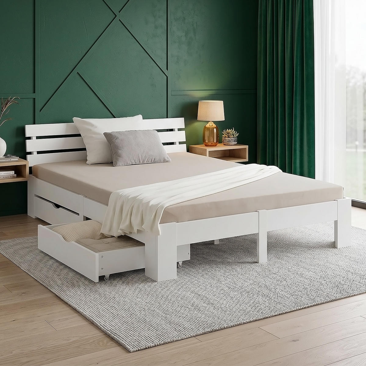 HOLZBETT mit Stauraum 160/200 cm weiß - Weiß, Holz (160/200cm) - Homestyle4u