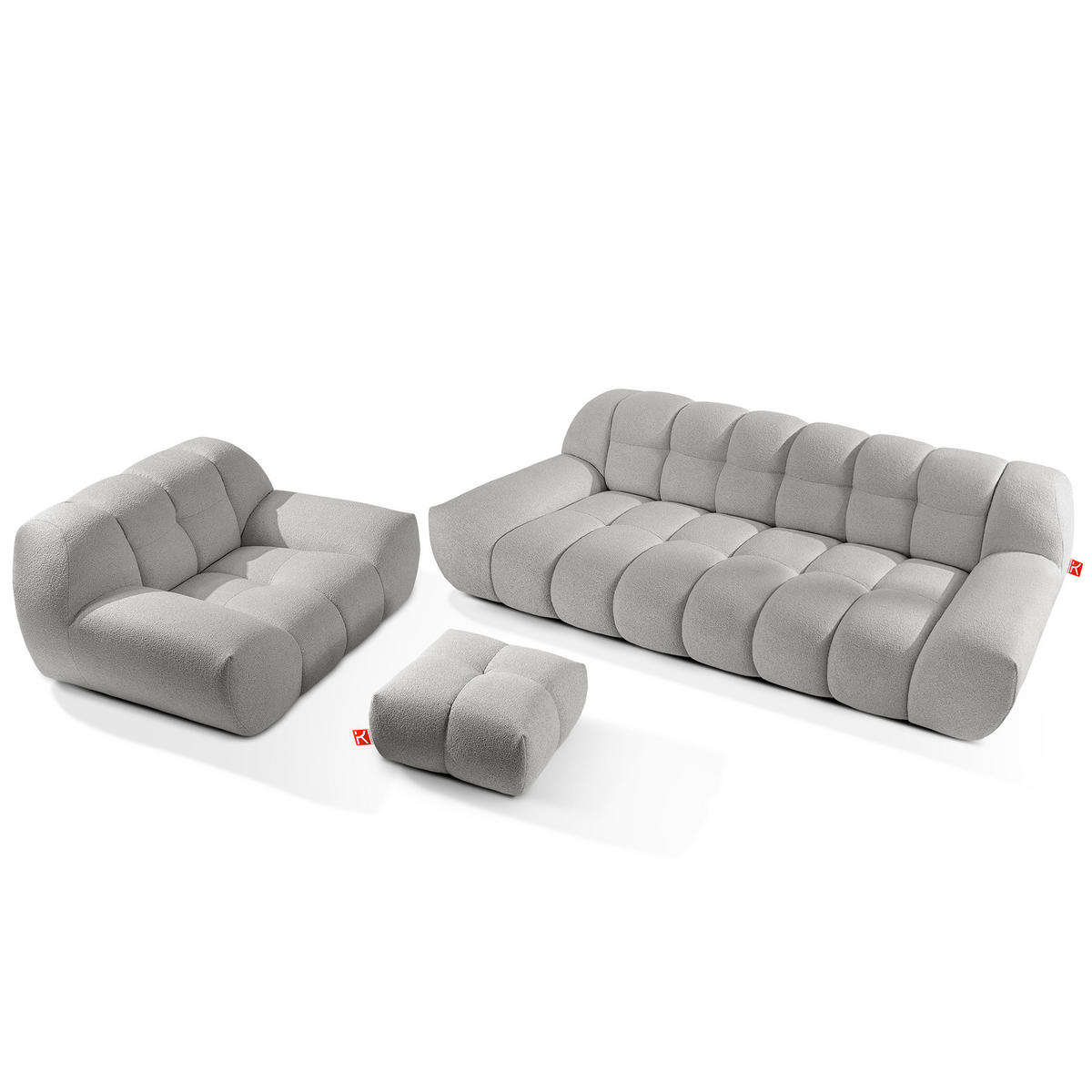 SITZGARNITUR VENA Bouclé, Hellgrau - Hellgrau, Holz/Textil (65/38/65cm) - KONSIMO®