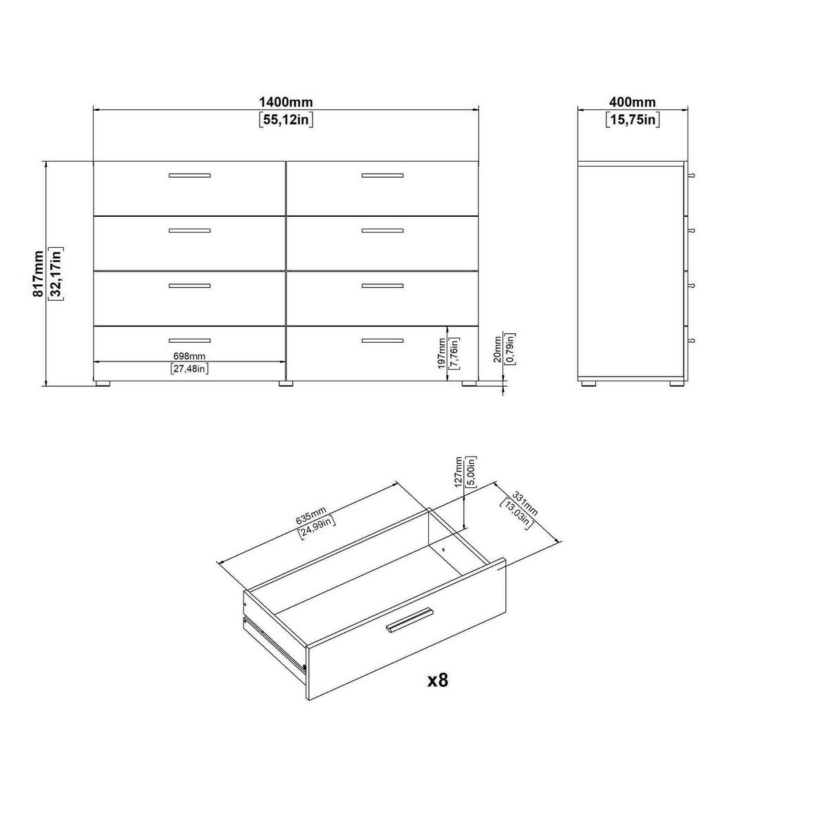 KOMMODE Eiche 40/140/81.7 cm - Braun, Holzwerkstoff (140/81.7/40cm) - DMORA