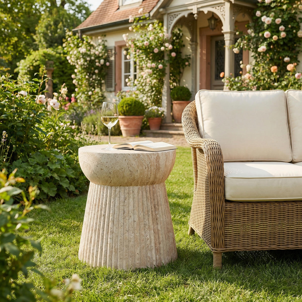 BEISTELLTISCH, MgO, Indoor/Outdoor, Travertinoptik - Beige, Naturmaterialien (38/38/43cm) - FLIEKS