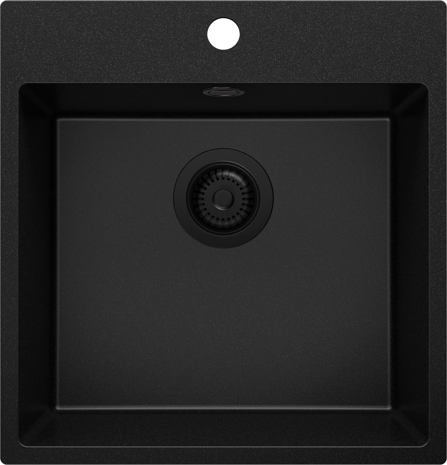 SPÜLBECKEN Riga, 2-er set Alles Schwarz 48/50 cm 1 Becken + Ablauf-Set ab 50er Unterschrank - Schwarz, Kunststoff (48/20/50cm) - Primagran