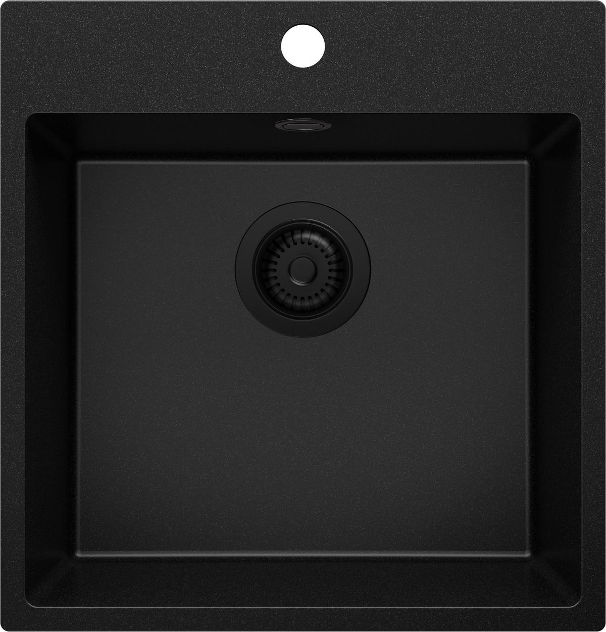 SPÜLBECKEN Riga, 2-er set Alles Schwarz 48/50 cm 1 Becken + Ablauf-Set ab 50er Unterschrank - Schwarz, Kunststoff (48/20/50cm) - Primagran