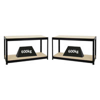 WERKBANK Dino 2er-Set mit 2x höhenverstellbar 90x160x60 cm Traglast 600 kg Schwarz - Schwarz, Metall (320/90/60cm) - PROREGAL