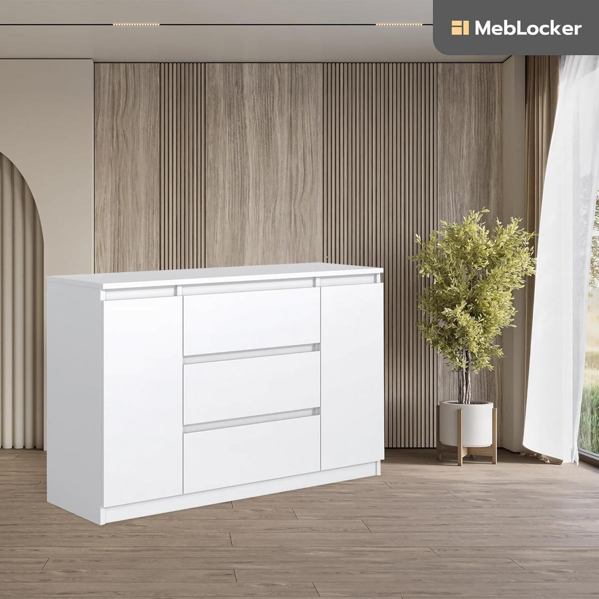KOMMODE mit 3 Schubladen 2 Schranktüren 140 cm weiß - Weiß, Holzwerkstoff (140/39/78.2cm) - MebLocker